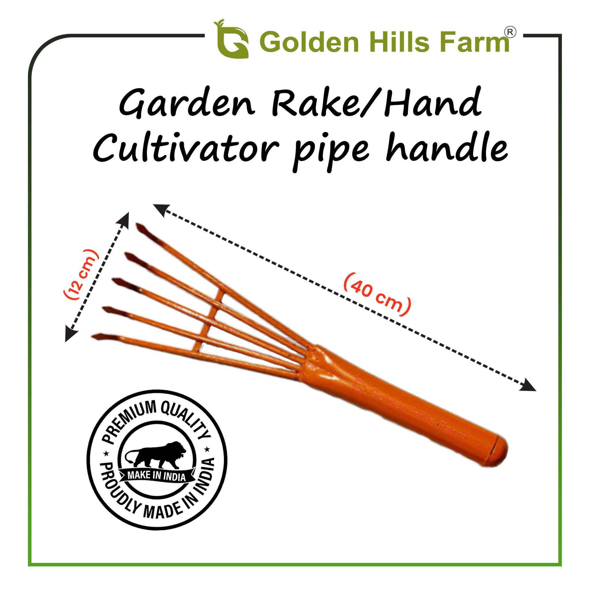 Golden Hills Farm 5-Prong Garden Hand Rake Pipe Handle Tool